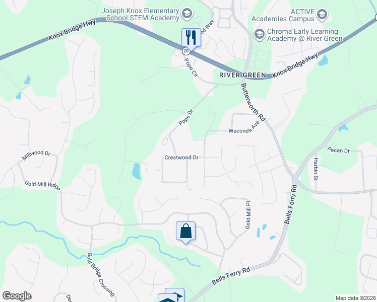 map of restaurants, bars, coffee shops, grocery stores, and more near 395 Crestwood Drive in Canton