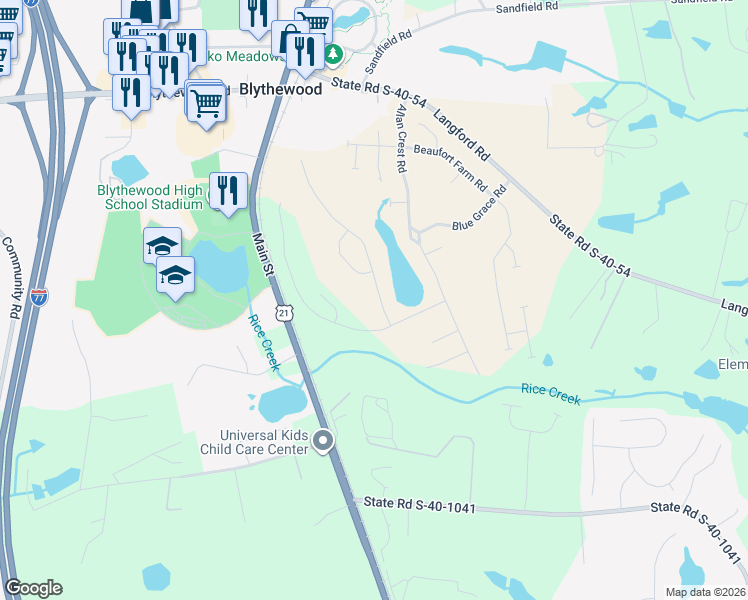 map of restaurants, bars, coffee shops, grocery stores, and more near in Blythewood
