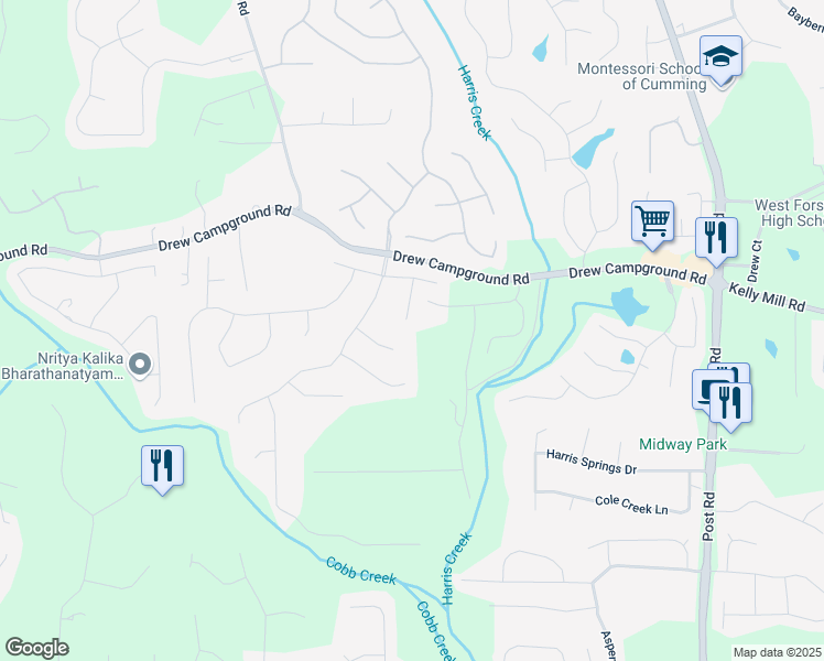 map of restaurants, bars, coffee shops, grocery stores, and more near 3955 Graystone Preserve in Cumming