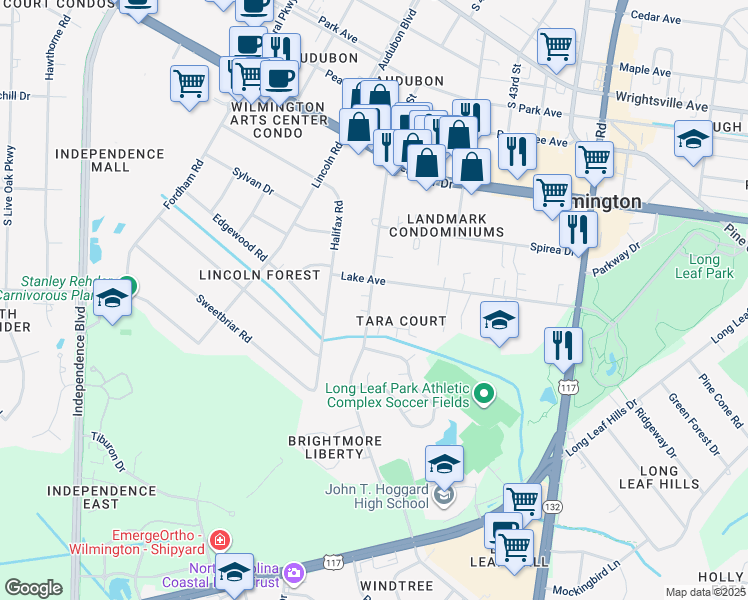map of restaurants, bars, coffee shops, grocery stores, and more near 1715 South 41st Street in Wilmington