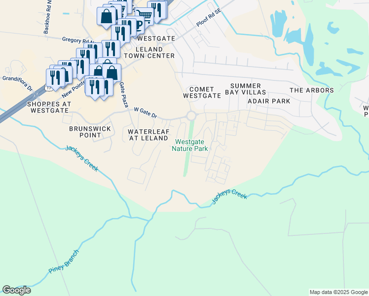 map of restaurants, bars, coffee shops, grocery stores, and more near 1187 Shellbank Lane in Leland