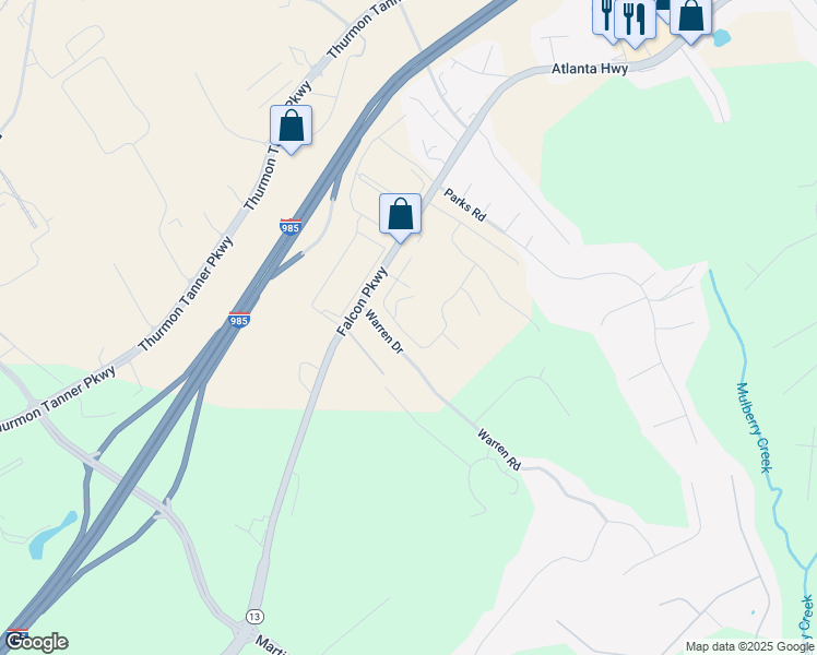 map of restaurants, bars, coffee shops, grocery stores, and more near 3979 Alderstone Drive in Flowery Branch