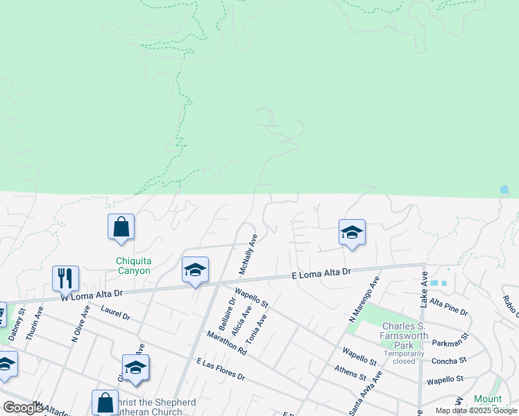 map of restaurants, bars, coffee shops, grocery stores, and more near 3658 North Fair Oaks Avenue in Altadena