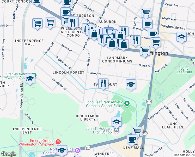 map of restaurants, bars, coffee shops, grocery stores, and more near 4018 Lake Avenue in Wilmington