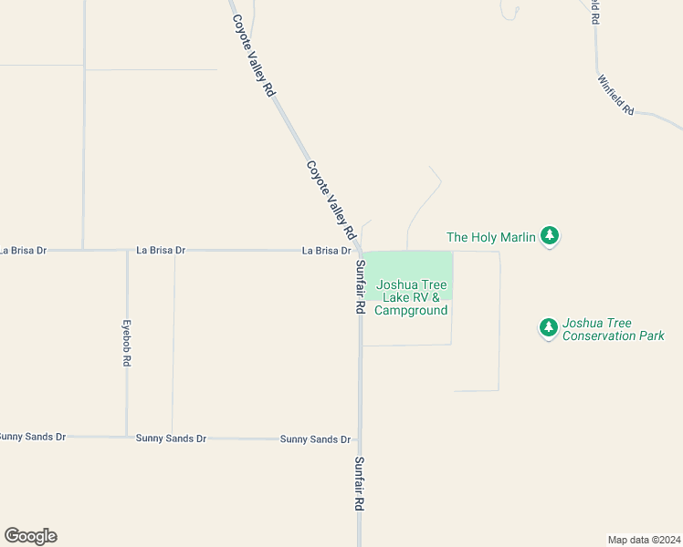 map of restaurants, bars, coffee shops, grocery stores, and more near La Brisa Drive in Joshua Tree