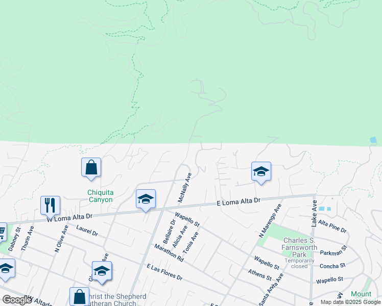 map of restaurants, bars, coffee shops, grocery stores, and more near 3658 North Fair Oaks Avenue in Altadena