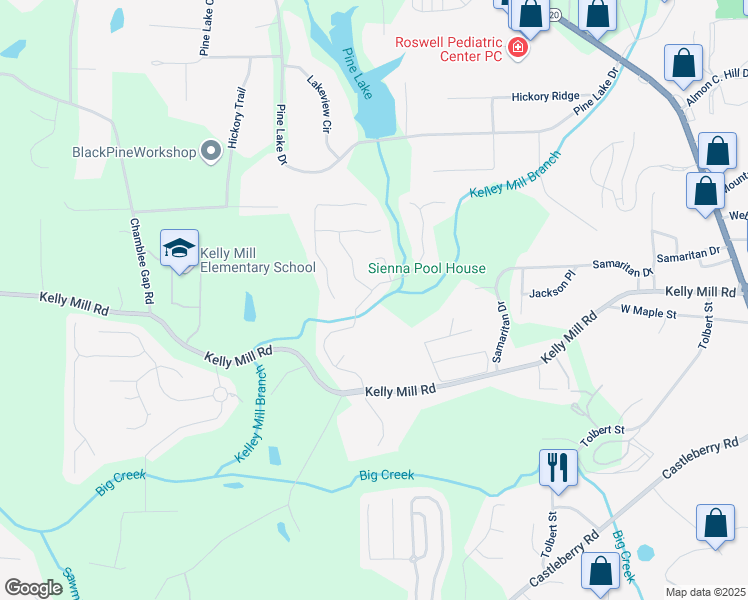 map of restaurants, bars, coffee shops, grocery stores, and more near 790 Sienna Drive in Cumming
