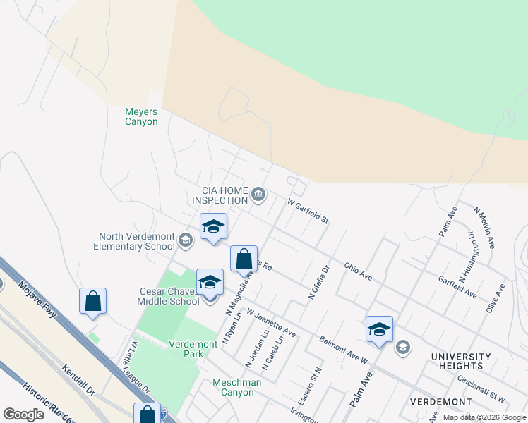 map of restaurants, bars, coffee shops, grocery stores, and more near 6916 Baroque Court in San Bernardino