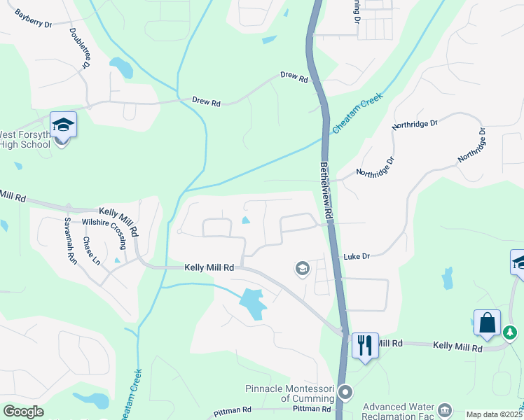 map of restaurants, bars, coffee shops, grocery stores, and more near 4465 Newhall Drive in Cumming