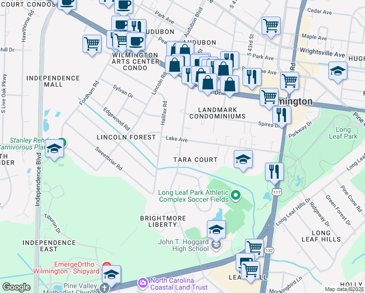 map of restaurants, bars, coffee shops, grocery stores, and more near 4018 Lake Avenue in Wilmington