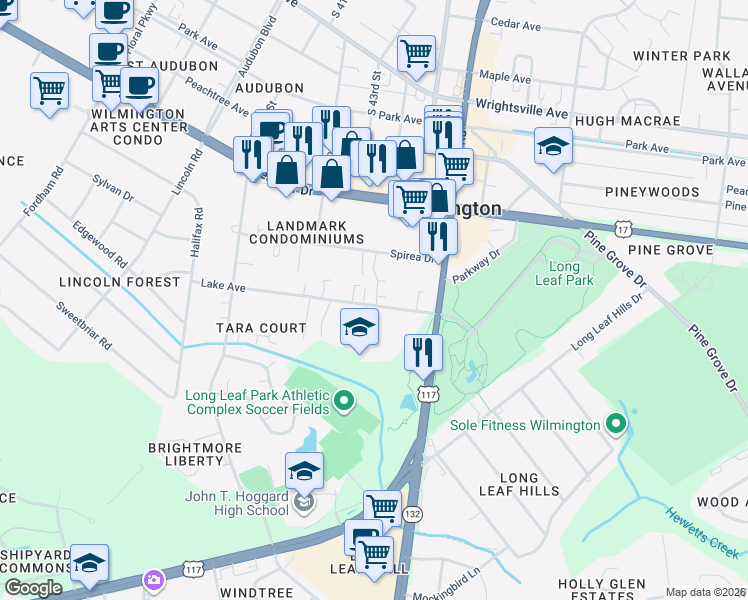 map of restaurants, bars, coffee shops, grocery stores, and more near 4313 Lake Avenue in Wilmington