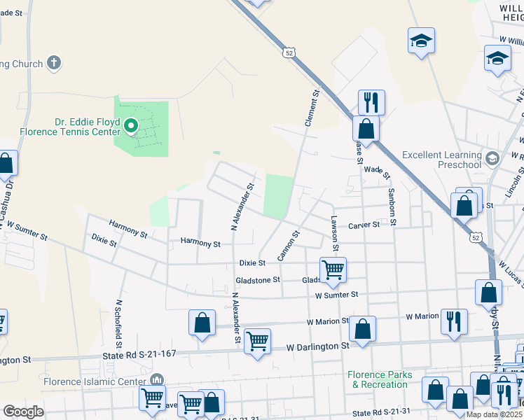 map of restaurants, bars, coffee shops, grocery stores, and more near 929 Ingram Street in Florence