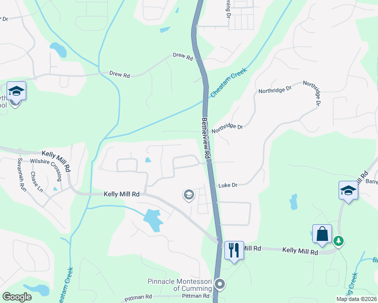 map of restaurants, bars, coffee shops, grocery stores, and more near 4570 Upland Court in Cumming