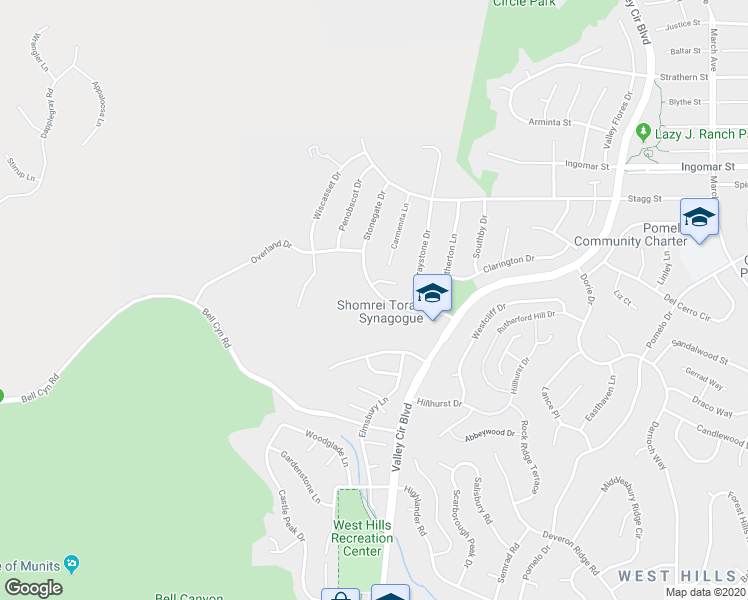 map of restaurants, bars, coffee shops, grocery stores, and more near 24542 Stonegate Drive in Los Angeles