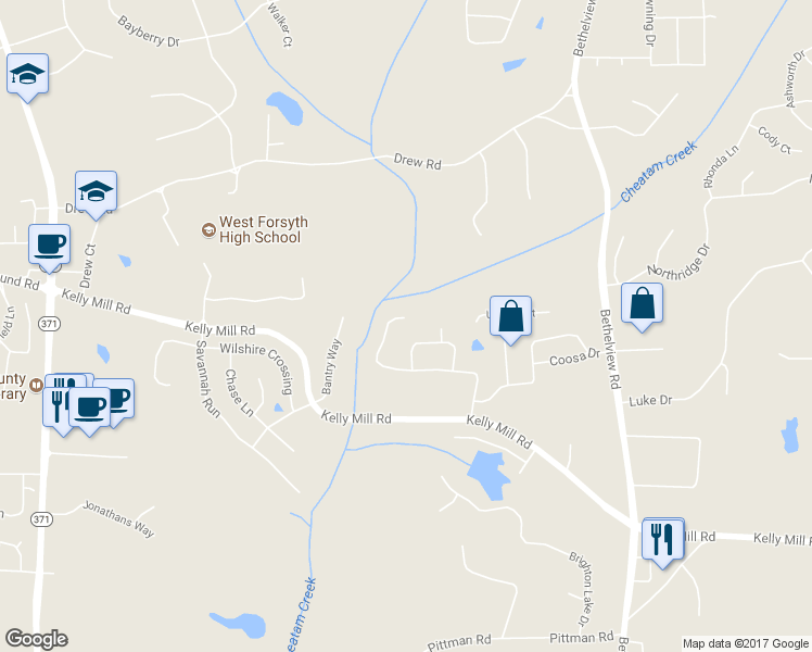 map of restaurants, bars, coffee shops, grocery stores, and more near 4860 Westgate Drive in Cumming
