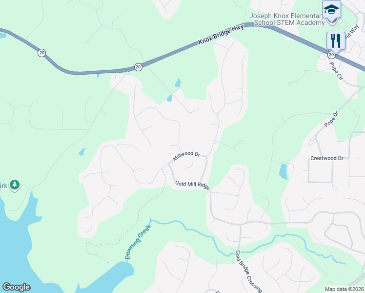 map of restaurants, bars, coffee shops, grocery stores, and more near 104 Gold Springs Court in Canton