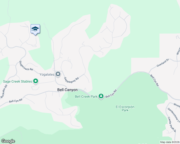 map of restaurants, bars, coffee shops, grocery stores, and more near 46 Dapplegray Road in Bell Canyon