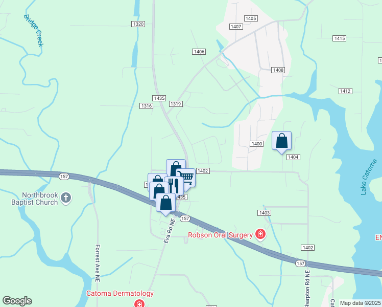map of restaurants, bars, coffee shops, grocery stores, and more near 2018 Austin Drive Northeast in Cullman
