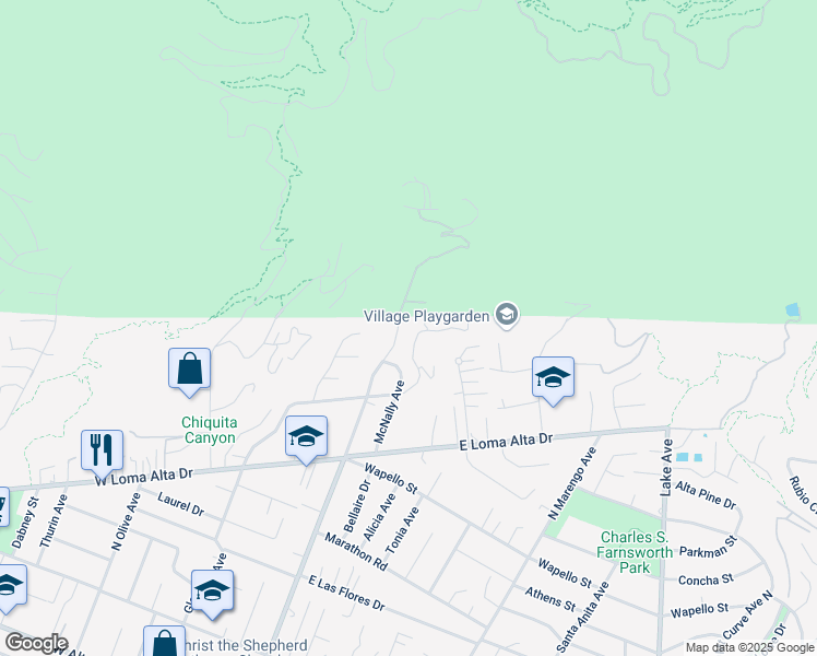 map of restaurants, bars, coffee shops, grocery stores, and more near 3678 Fair Oaks Avenue in Altadena