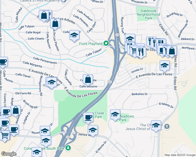 map of restaurants, bars, coffee shops, grocery stores, and more near 1433 Calle Violeta in Thousand Oaks