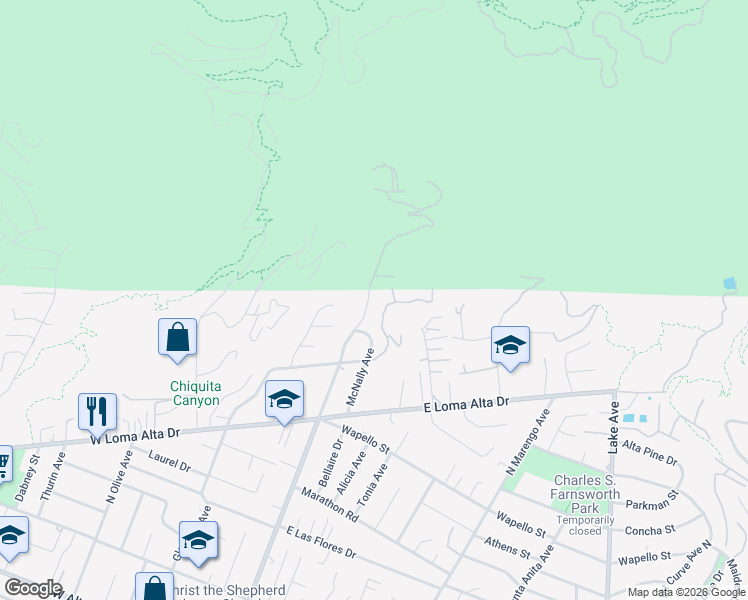 map of restaurants, bars, coffee shops, grocery stores, and more near 3678 Fair Oaks Avenue in Altadena