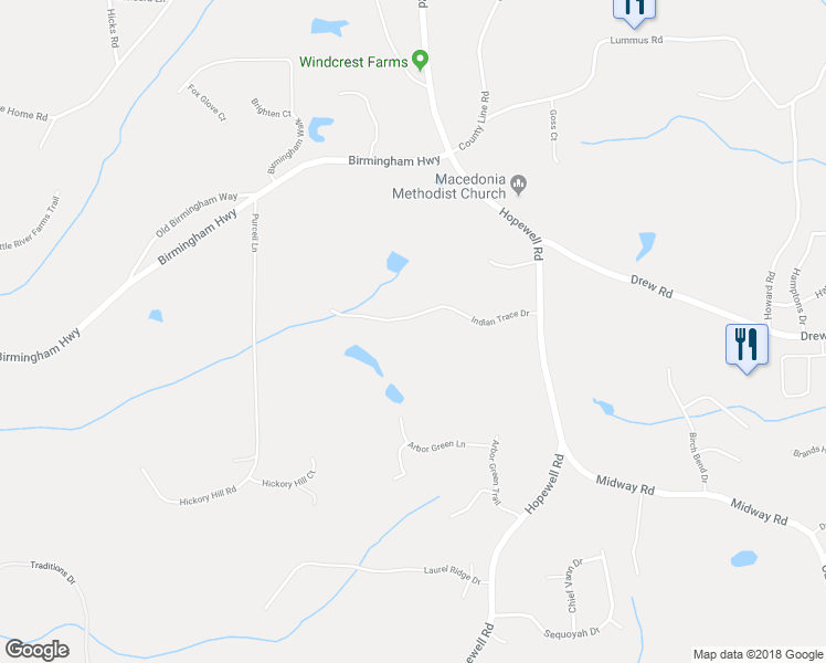 map of restaurants, bars, coffee shops, grocery stores, and more near 4490 Indian Trace Drive in Alpharetta