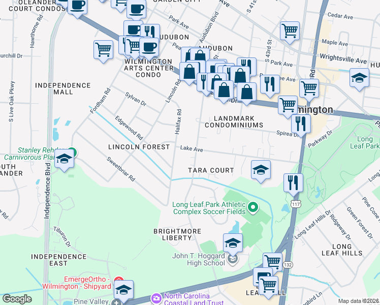 map of restaurants, bars, coffee shops, grocery stores, and more near 4018 Lake Avenue in Wilmington