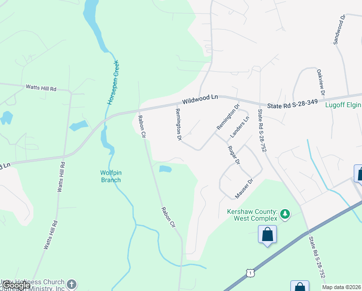 map of restaurants, bars, coffee shops, grocery stores, and more near 43 Remington Drive in Lugoff