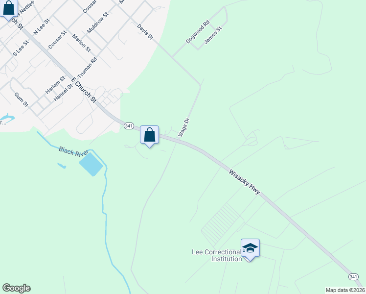 map of restaurants, bars, coffee shops, grocery stores, and more near 612 Wisacky Highway in Bishopville