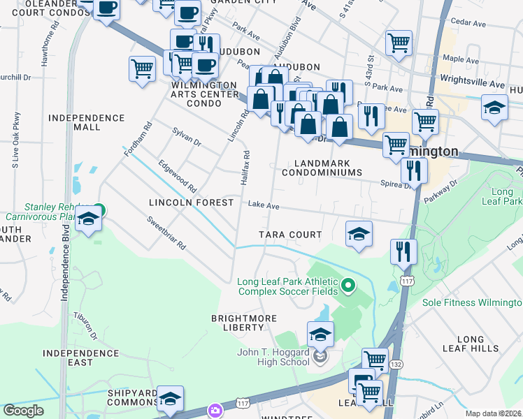 map of restaurants, bars, coffee shops, grocery stores, and more near 4018 Lake Avenue in Wilmington
