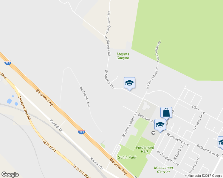 map of restaurants, bars, coffee shops, grocery stores, and more near 3717 West Meyers Road in San Bernardino