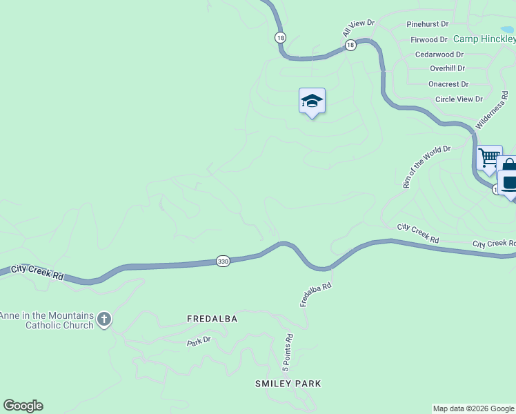 map of restaurants, bars, coffee shops, grocery stores, and more near 30934 Old City Creek Road in Running Springs