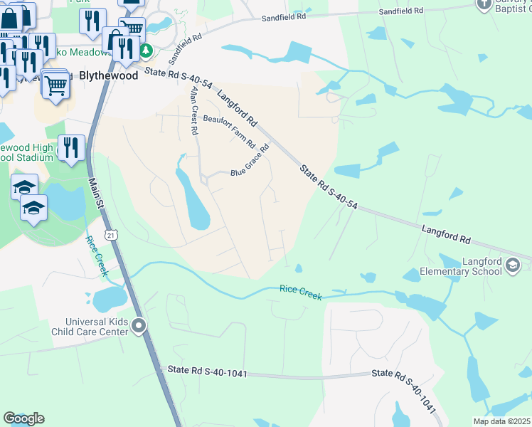 map of restaurants, bars, coffee shops, grocery stores, and more near 1201 Deep Creek Road in Blythewood
