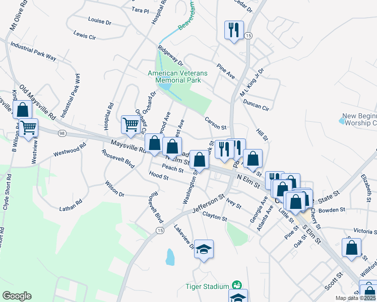map of restaurants, bars, coffee shops, grocery stores, and more near 2314 North Broad Street in Commerce