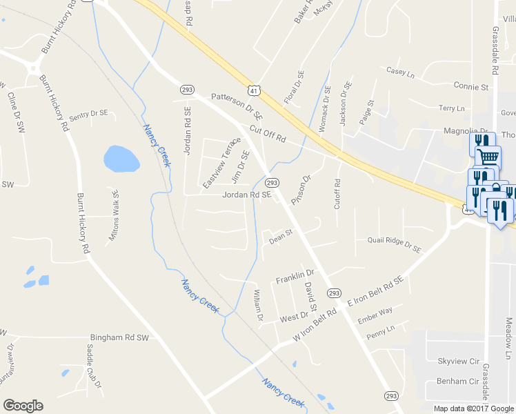 map of restaurants, bars, coffee shops, grocery stores, and more near 34 Crump Road Southeast in Cartersville