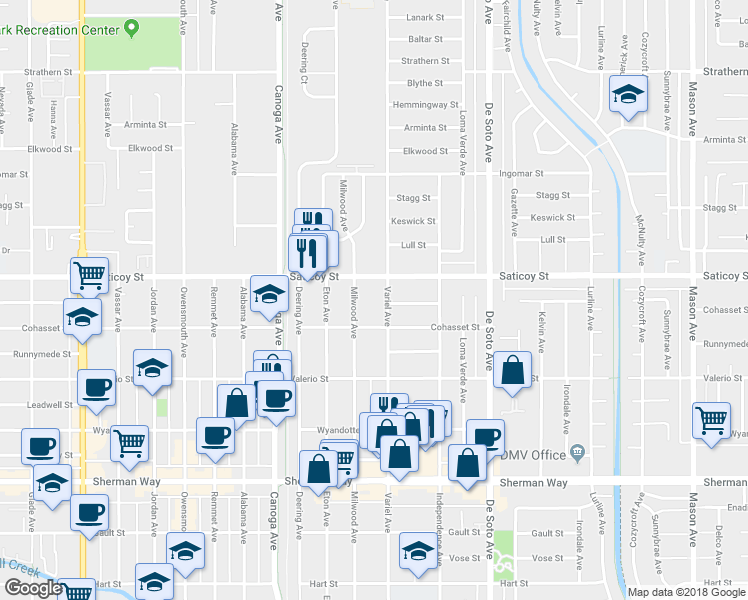 map of restaurants, bars, coffee shops, grocery stores, and more near 7532 Dashi Place in Los Angeles