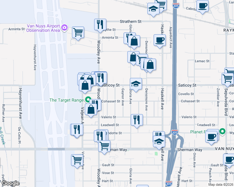 map of restaurants, bars, coffee shops, grocery stores, and more near 7531 Gaynor Avenue in Los Angeles