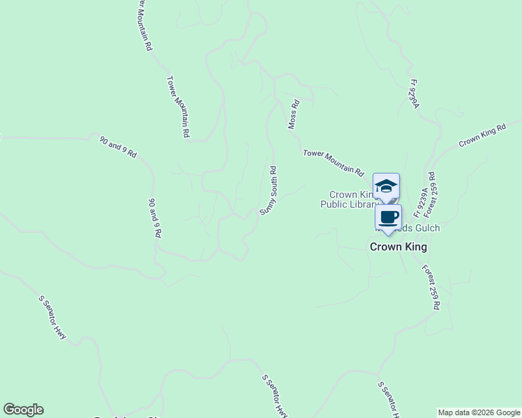 map of restaurants, bars, coffee shops, grocery stores, and more near 23576 Sunny South Road in Crown King