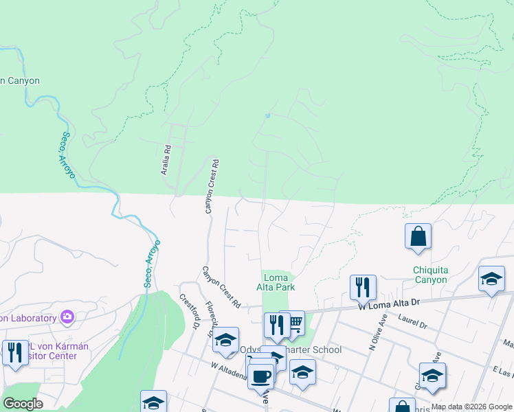 map of restaurants, bars, coffee shops, grocery stores, and more near 810 La Vina Lane in Altadena