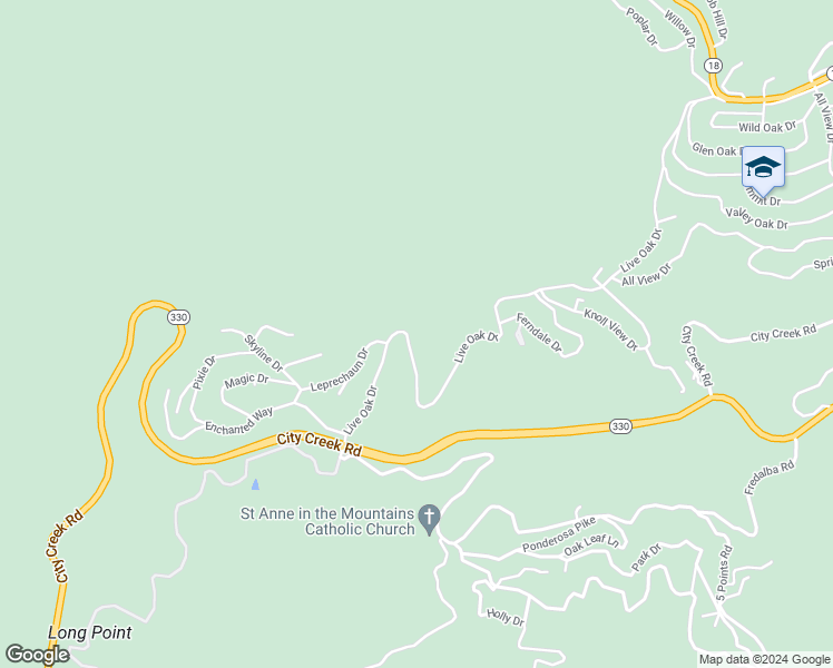 map of restaurants, bars, coffee shops, grocery stores, and more near 30416 Live Oak Drive in Running Springs