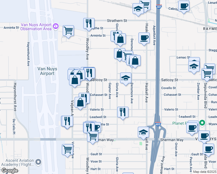 map of restaurants, bars, coffee shops, grocery stores, and more near 7531 Gaynor Avenue in Los Angeles