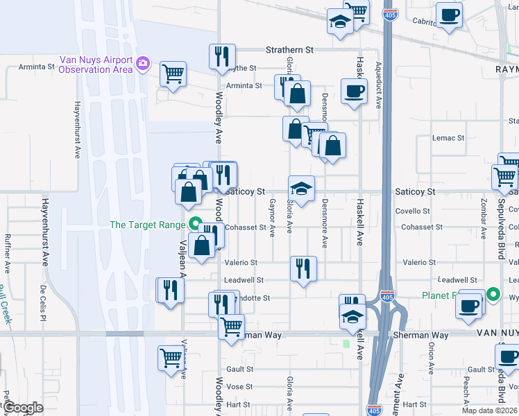 map of restaurants, bars, coffee shops, grocery stores, and more near 7531 Gaynor Avenue in Los Angeles