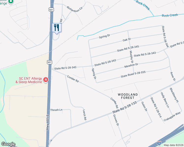 map of restaurants, bars, coffee shops, grocery stores, and more near 1037 Meadow Drive in Lugoff