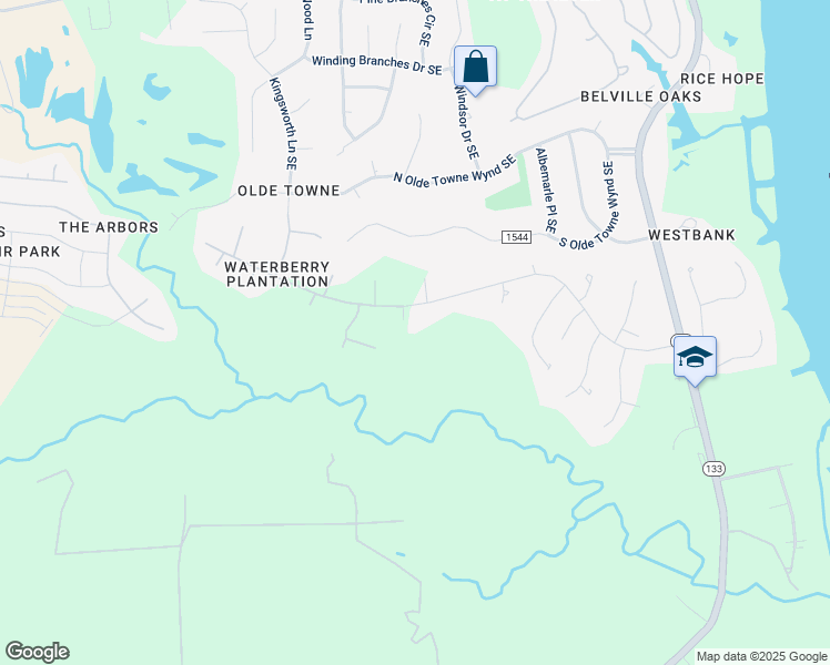 map of restaurants, bars, coffee shops, grocery stores, and more near 10192 Flint Court Southeast in Leland
