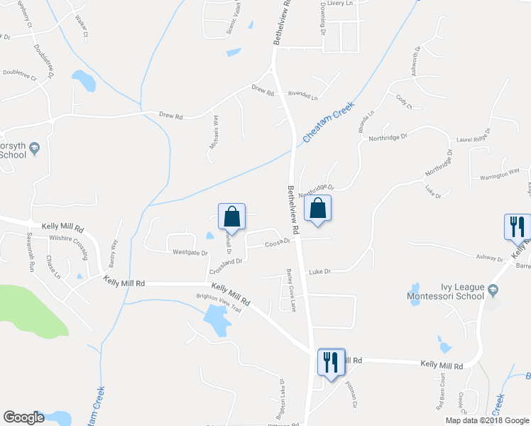 map of restaurants, bars, coffee shops, grocery stores, and more near 4570 Upland Court in Cumming