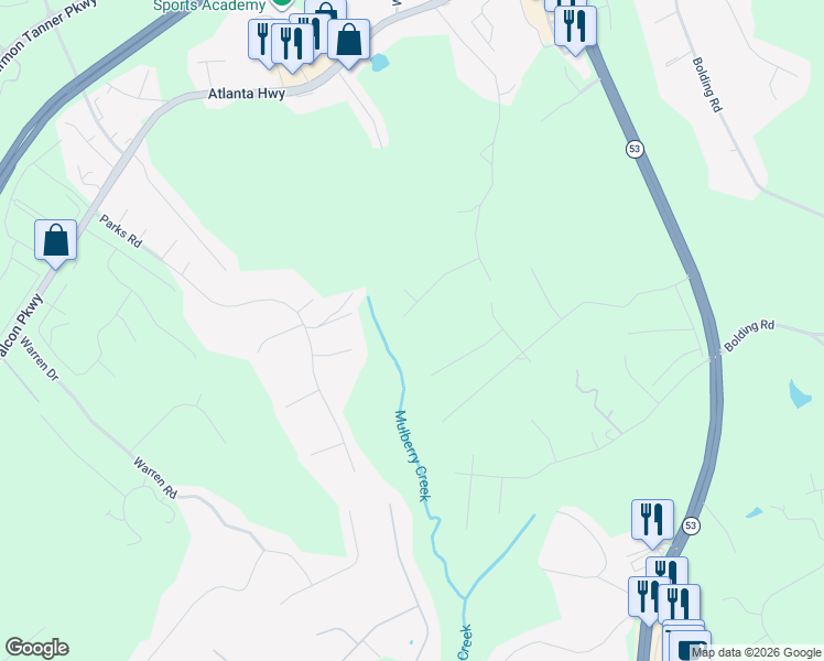 map of restaurants, bars, coffee shops, grocery stores, and more near 3755 Fern Creek Drive in Flowery Branch