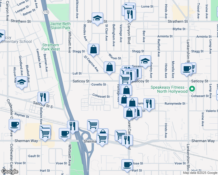 map of restaurants, bars, coffee shops, grocery stores, and more near in Los Angeles