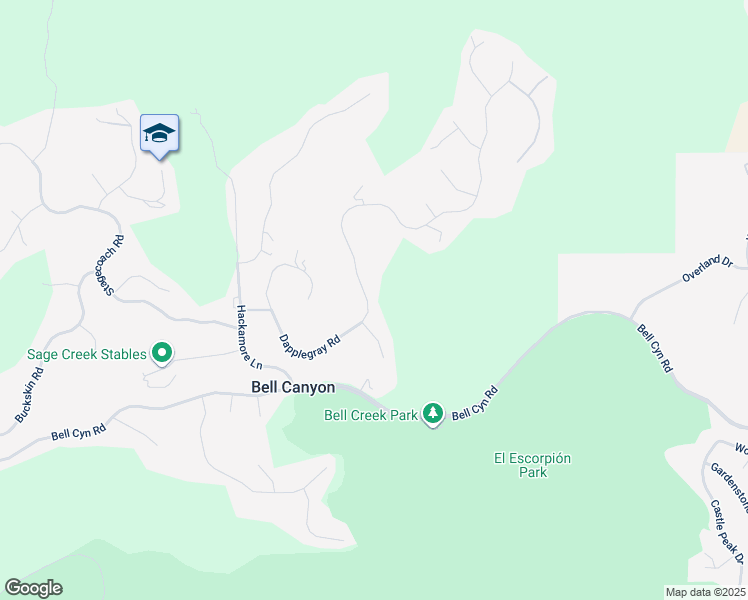 map of restaurants, bars, coffee shops, grocery stores, and more near 46 Dapplegray Road in Bell Canyon