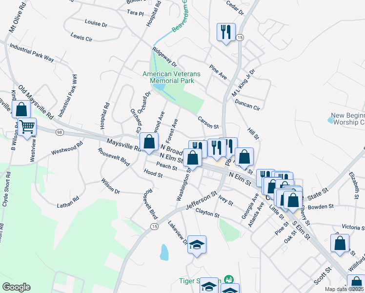 map of restaurants, bars, coffee shops, grocery stores, and more near 2314 North Broad Street in Commerce
