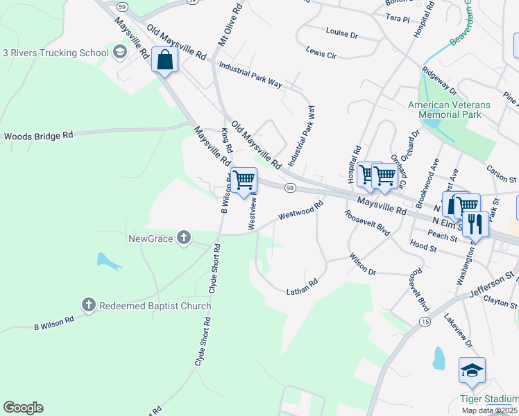 map of restaurants, bars, coffee shops, grocery stores, and more near 95 Westview Road in Commerce